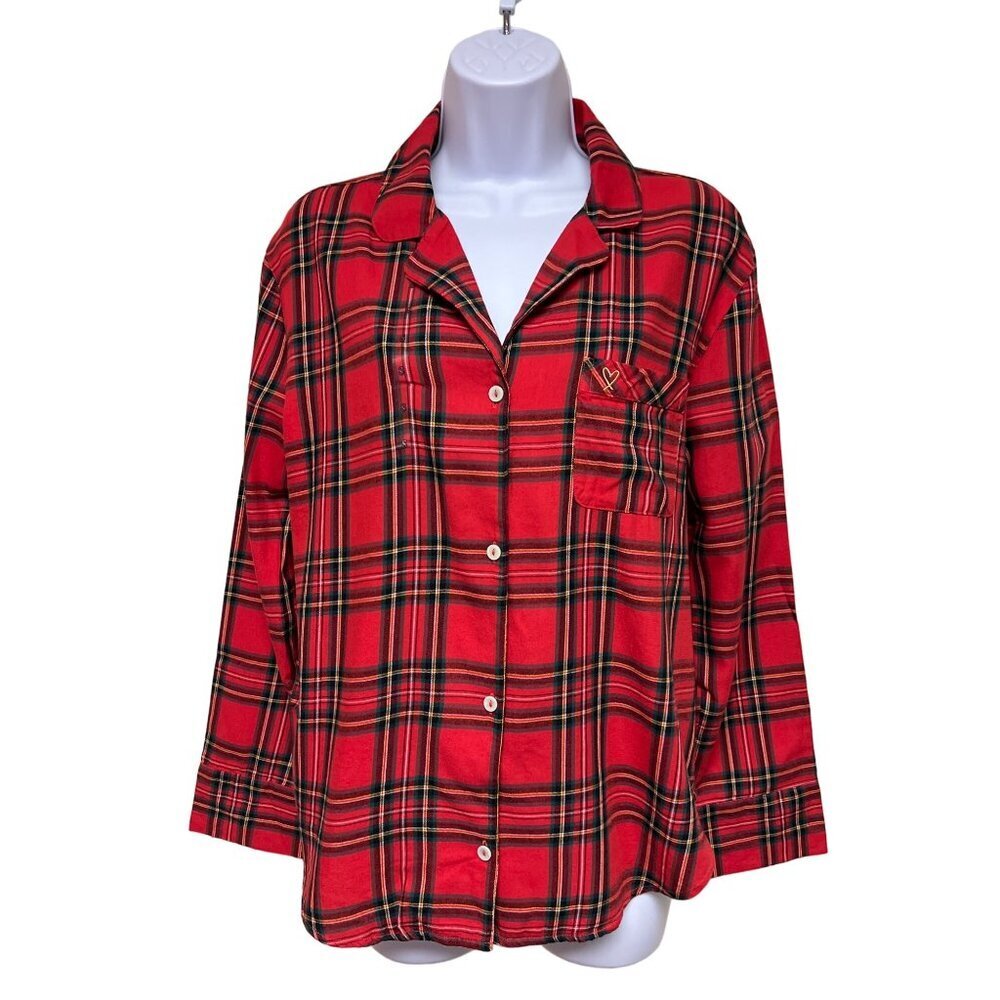 Victoria's Secret Women's Pajama Sleep Shirt Top Flannel Red Plaid Small NEW